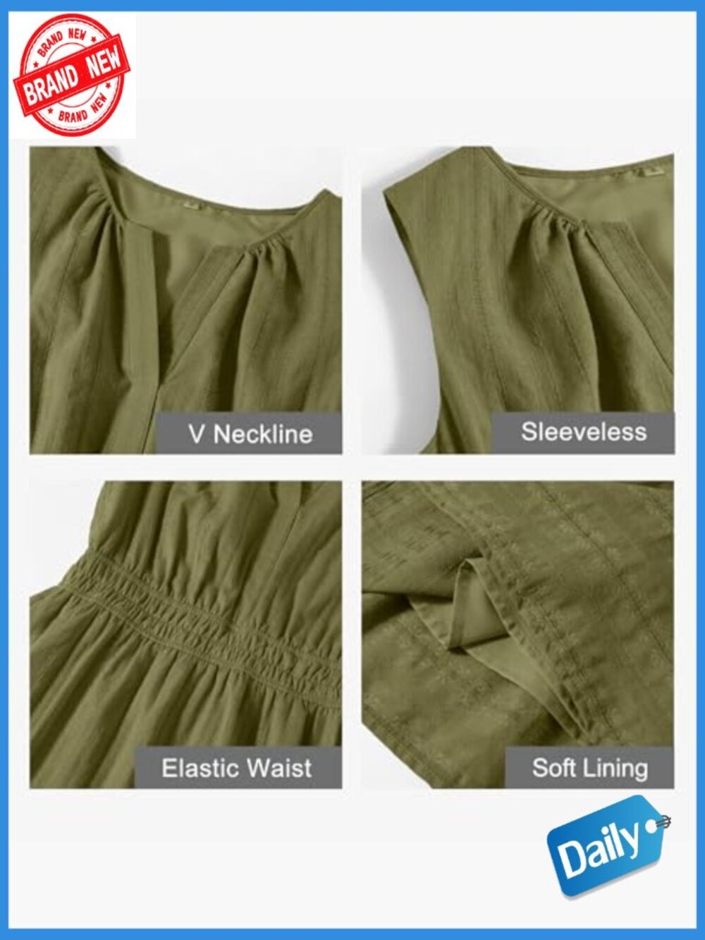 Women's Sleeveless V-Neck Flowy A-Line Mini Dress with Pockets - Picture 6 of 7
